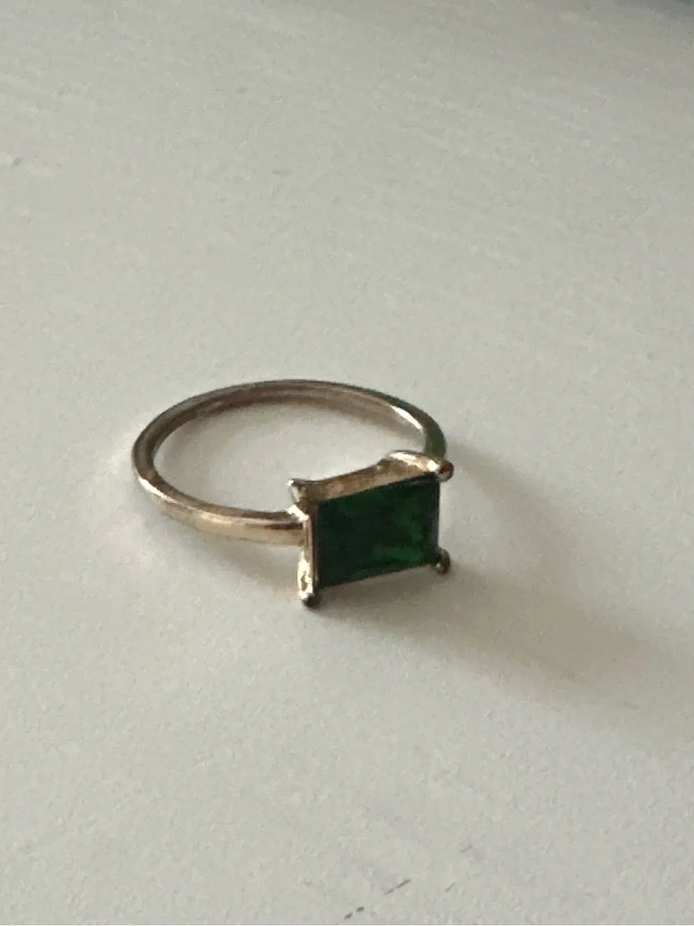 Sterling-Style Ring with Emerald Green Square Gem